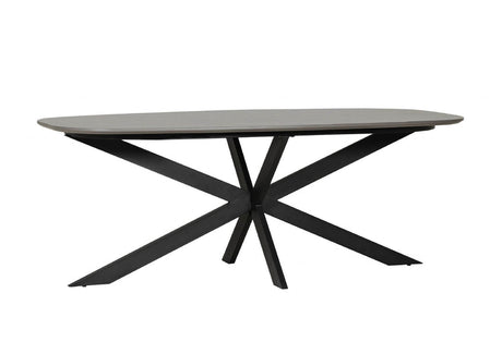 Large Smoked Oak Oval Dining Table Metal Cross Legs 200cm