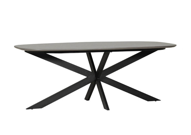 Large Smoked Oak Oval Dining Table Metal Cross Legs 200cm