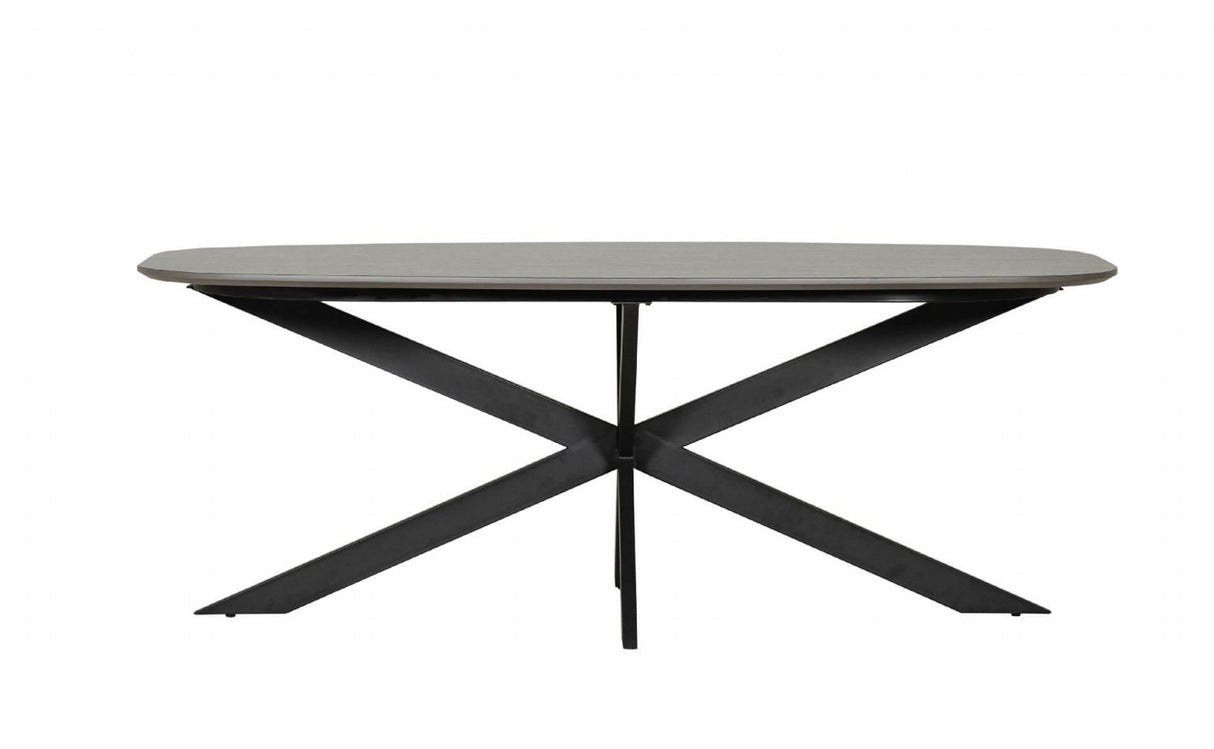 Large Smoked Oak Oval Dining Table Metal Cross Legs 200cm