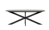 Large Smoked Oak Oval Dining Table Metal Cross Legs 200cm