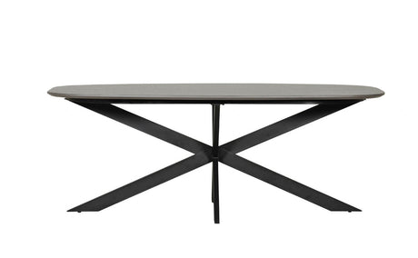 Large Smoked Oak Oval Dining Table Metal Cross Legs 200cm