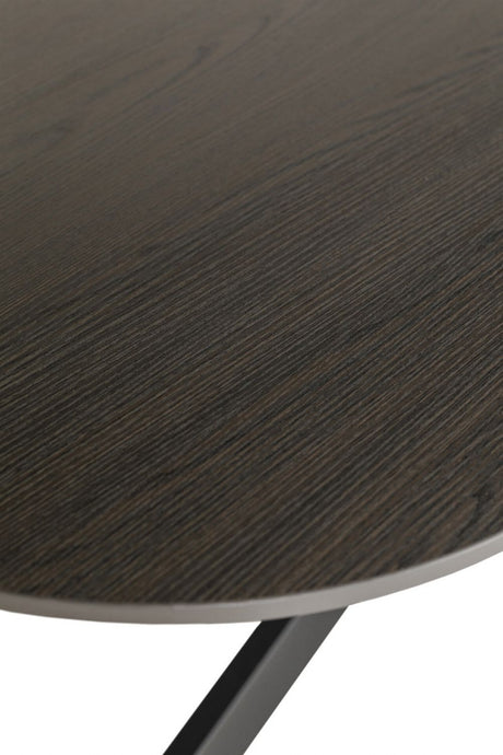 Large Smoked Oak Oval Dining Table Metal Cross Legs 200cm