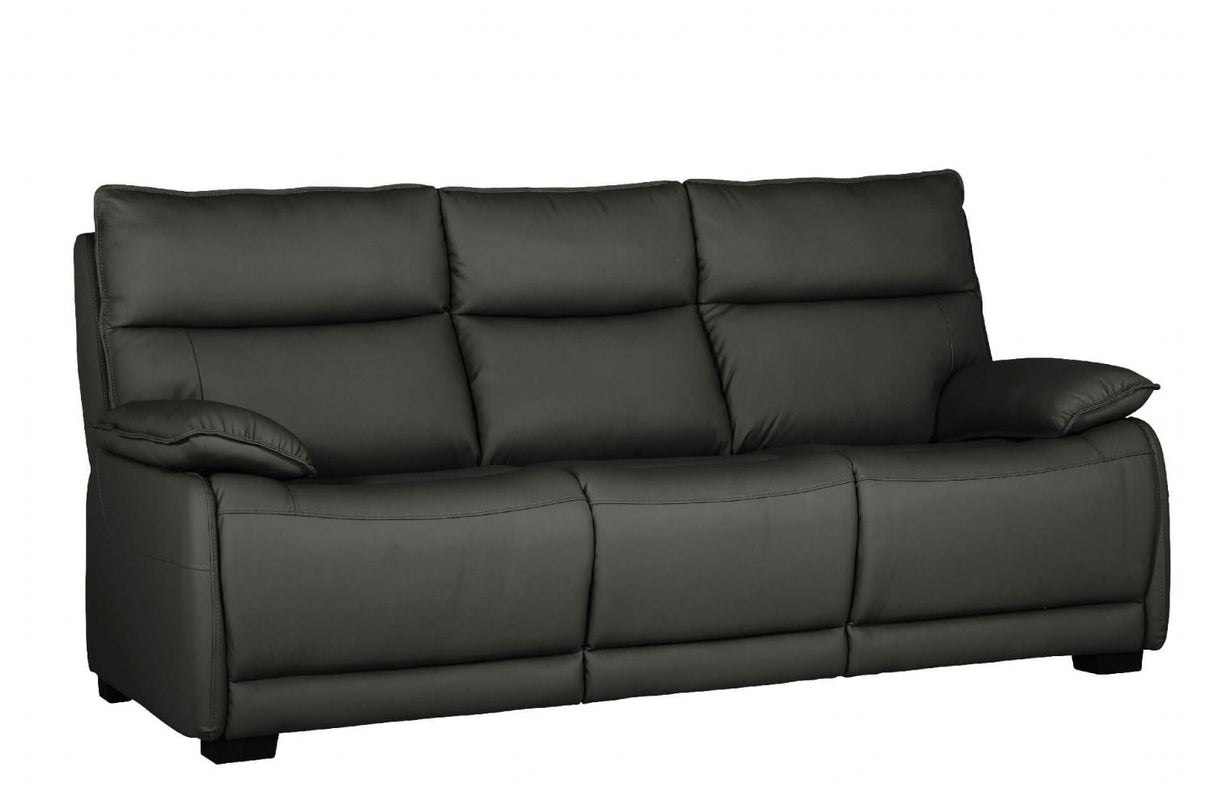 Dark Grey Leather 3 Seater Standard Back Sofa