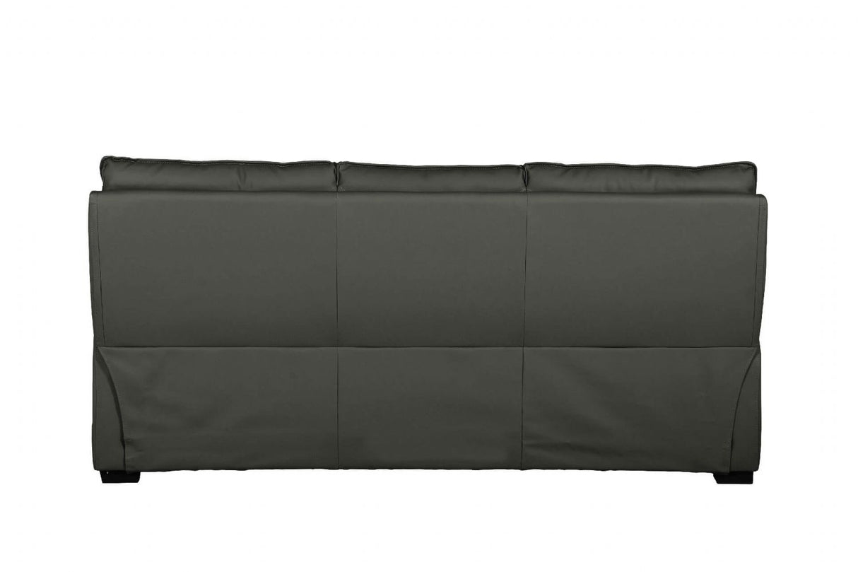 Dark Grey Leather 3 Seater Standard Back Sofa