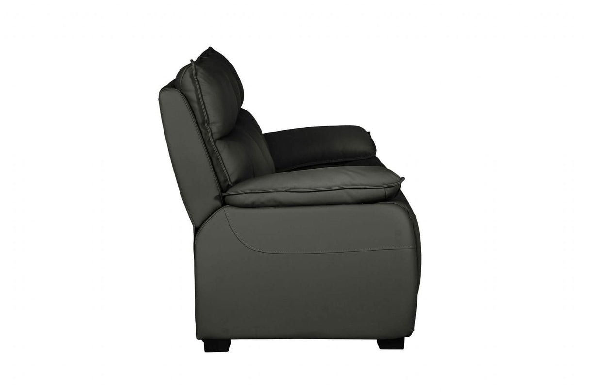 Dark Grey Leather 3 Seater Standard Back Sofa