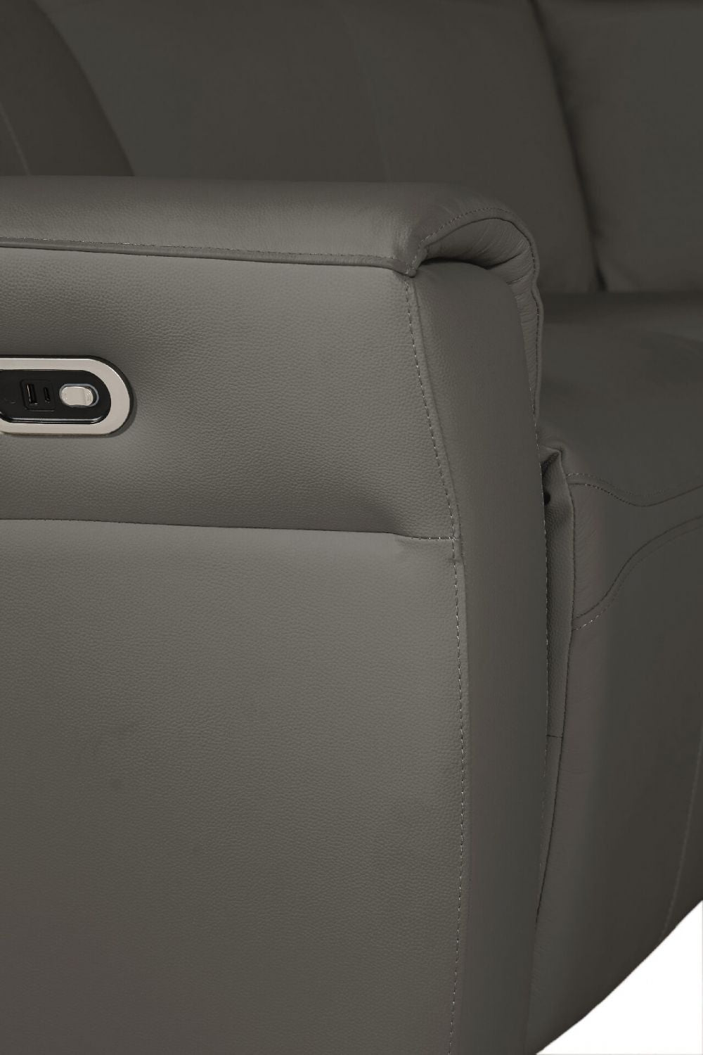 Ash Grey Leather Large Electric Corner Recliner Sofa