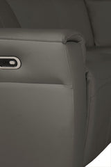 Ash Grey Leather Large Electric Corner Recliner Sofa