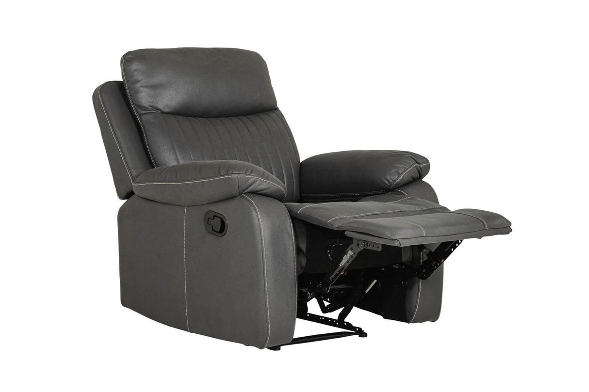 Dark Grey Leather Manual Recliner Chair
