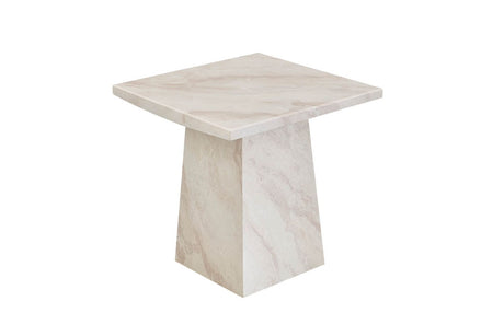 Modern Taupe Marble Gloss Finish Non Porous Side Lamp Table