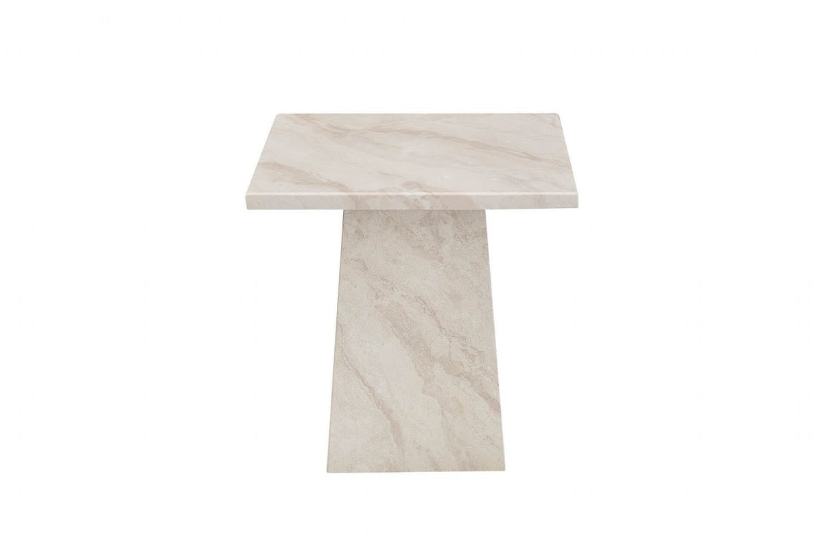 Modern Taupe Marble Gloss Finish Non Porous Side Lamp Table