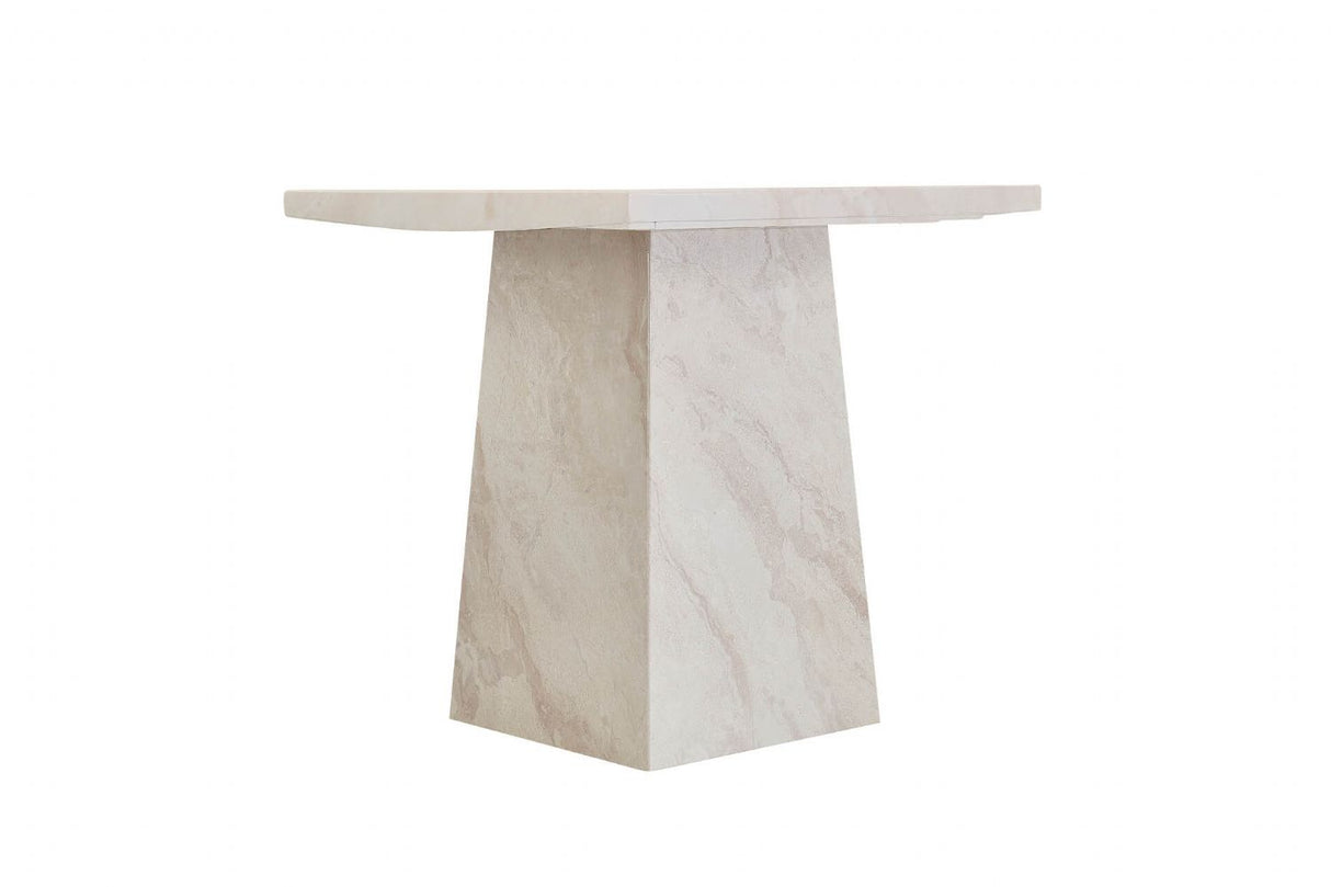 Modern Taupe Marble Gloss Finish Non Porous Side Lamp Table