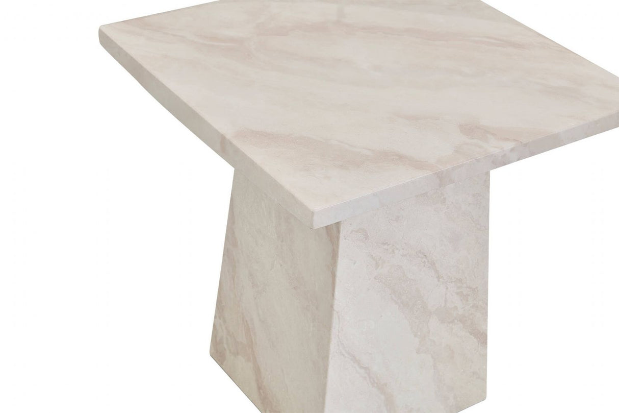 Modern Taupe Marble Gloss Finish Non Porous Side Lamp Table