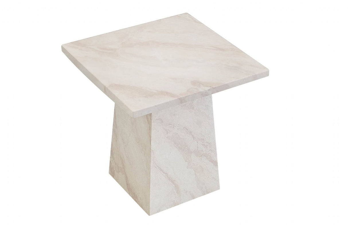 Modern Taupe Marble Gloss Finish Non Porous Side Lamp Table