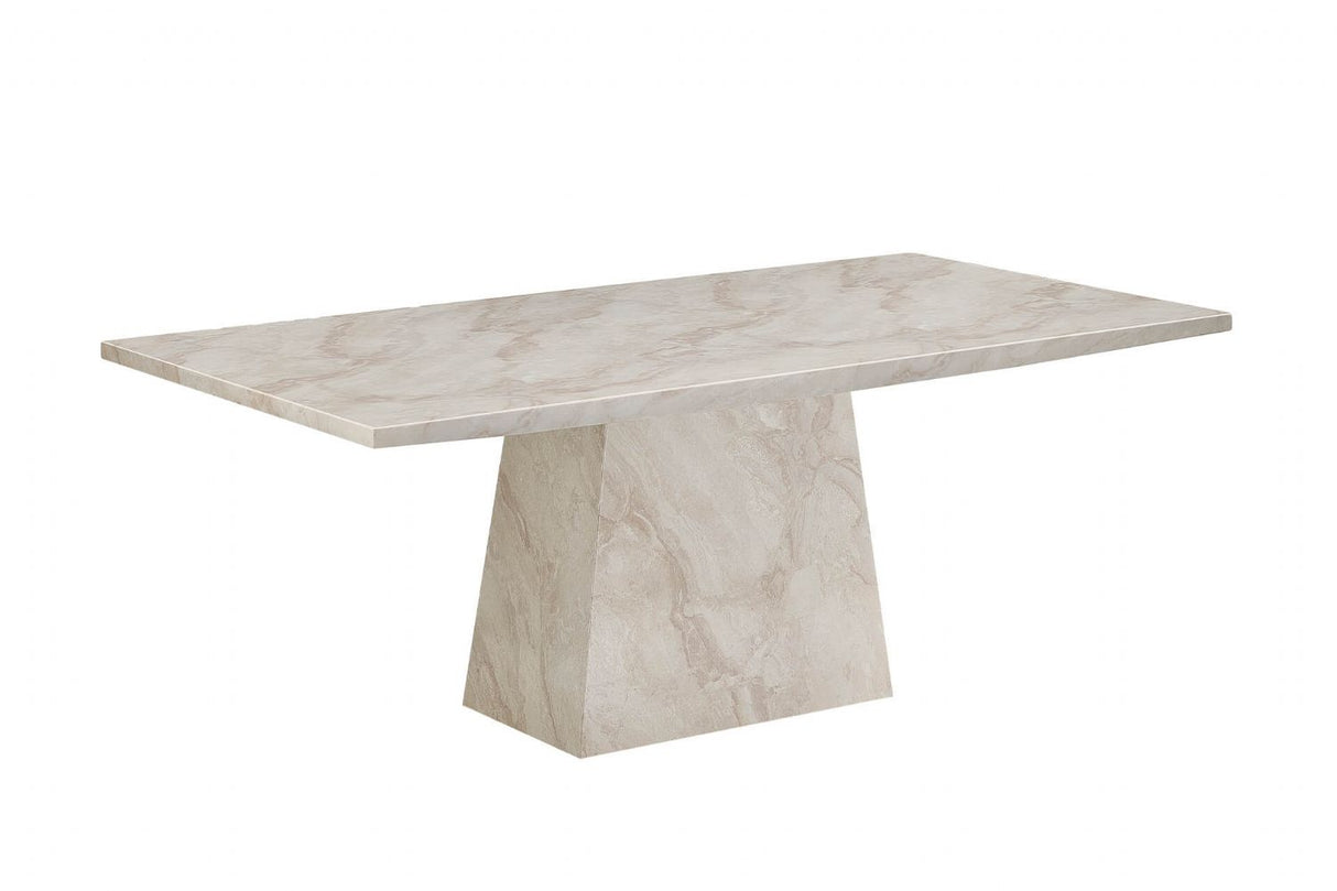 Taupe Gloss Finish Large 6 Seater Rectangular Marble Dining Table