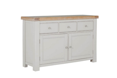 Taupe Wooden Wide 2 Door 3 Drawer Sideboard Oak Top