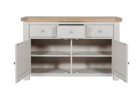 Taupe Wooden Wide 2 Door 3 Drawer Sideboard Oak Top