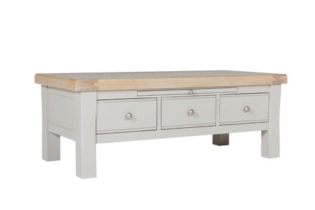Taupe Wooden 3 Drawer Coffee Table with Oak Top
