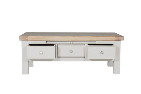 Taupe Wooden 3 Drawer Coffee Table with Oak Top