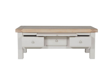 Taupe Wooden 3 Drawer Coffee Table with Oak Top