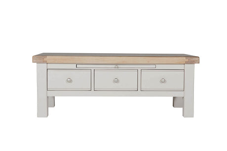 Taupe Wooden 3 Drawer Coffee Table with Oak Top
