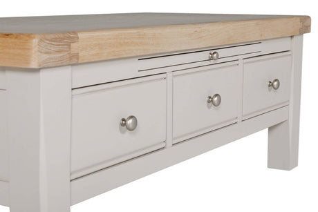 Taupe Wooden 3 Drawer Coffee Table with Oak Top