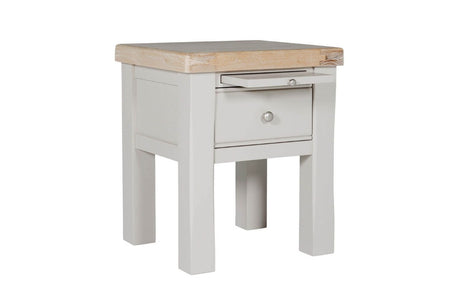 Taupe Painted 1 Drawer Lamp Table with Oak Top