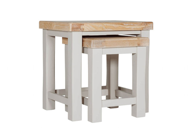 Taupe Wooden Nest of Tables with Oak Tops
