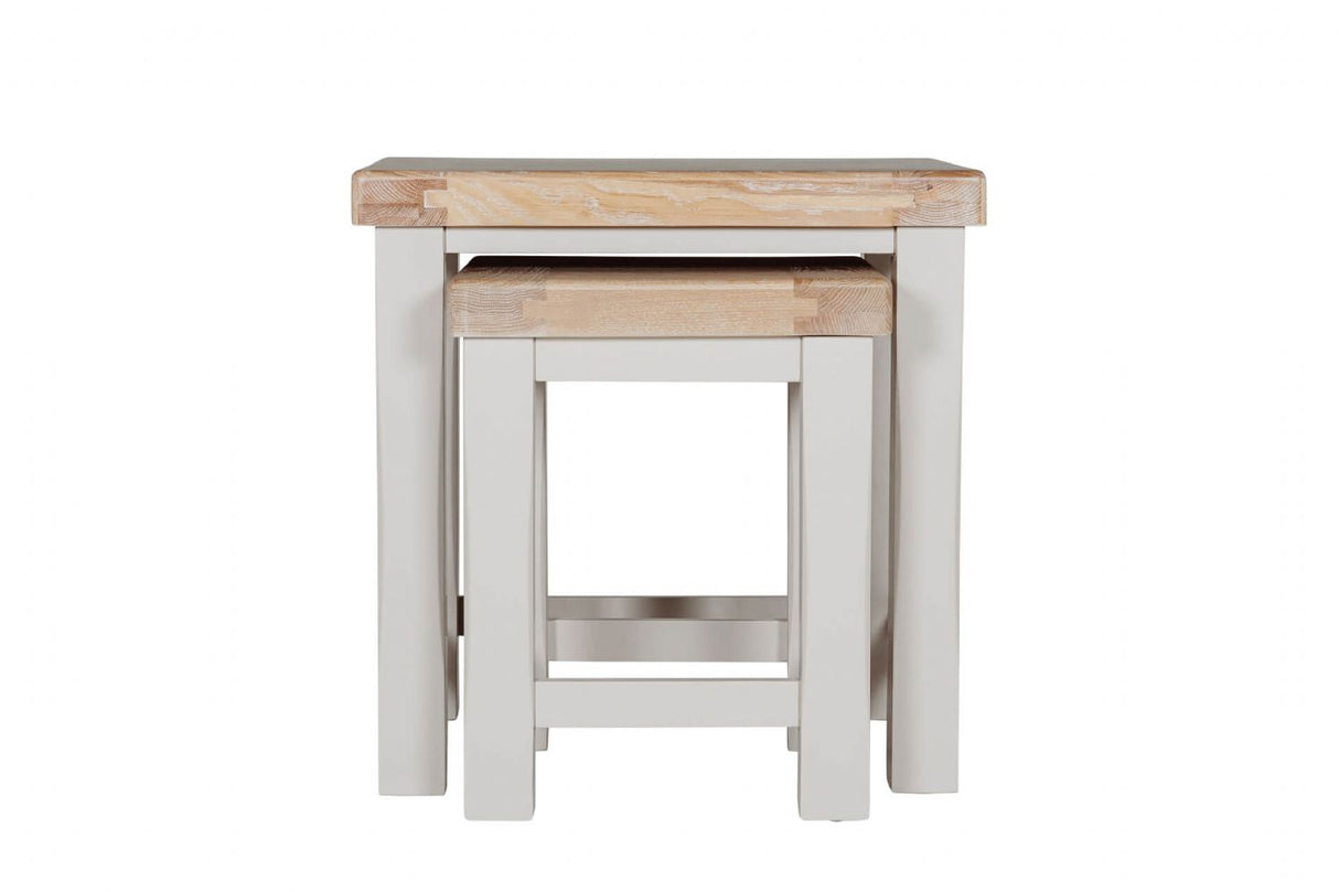 Taupe Wooden Nest of Tables with Oak Tops