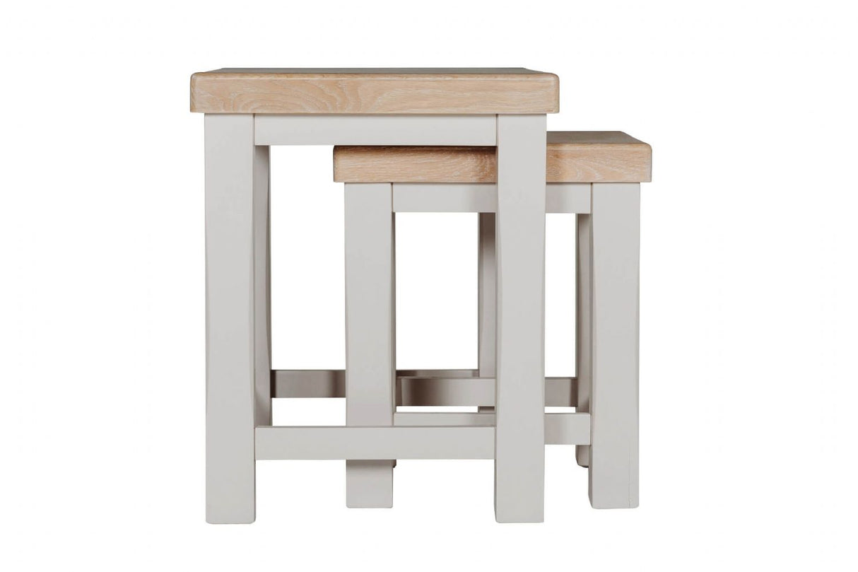 Taupe Wooden Nest of Tables with Oak Tops
