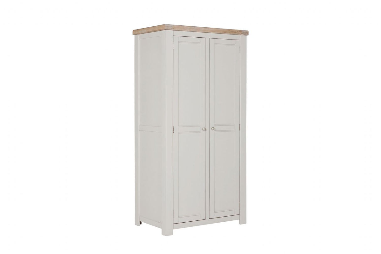 Taupe Painted Wooden 2 Door Double Wardrobe Oak Top