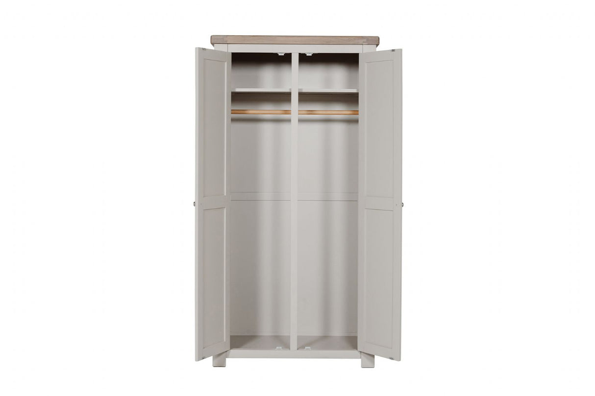 Taupe Painted Wooden 2 Door Double Wardrobe Oak Top