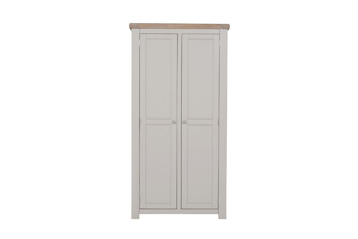 Taupe Painted Wooden 2 Door Double Wardrobe Oak Top