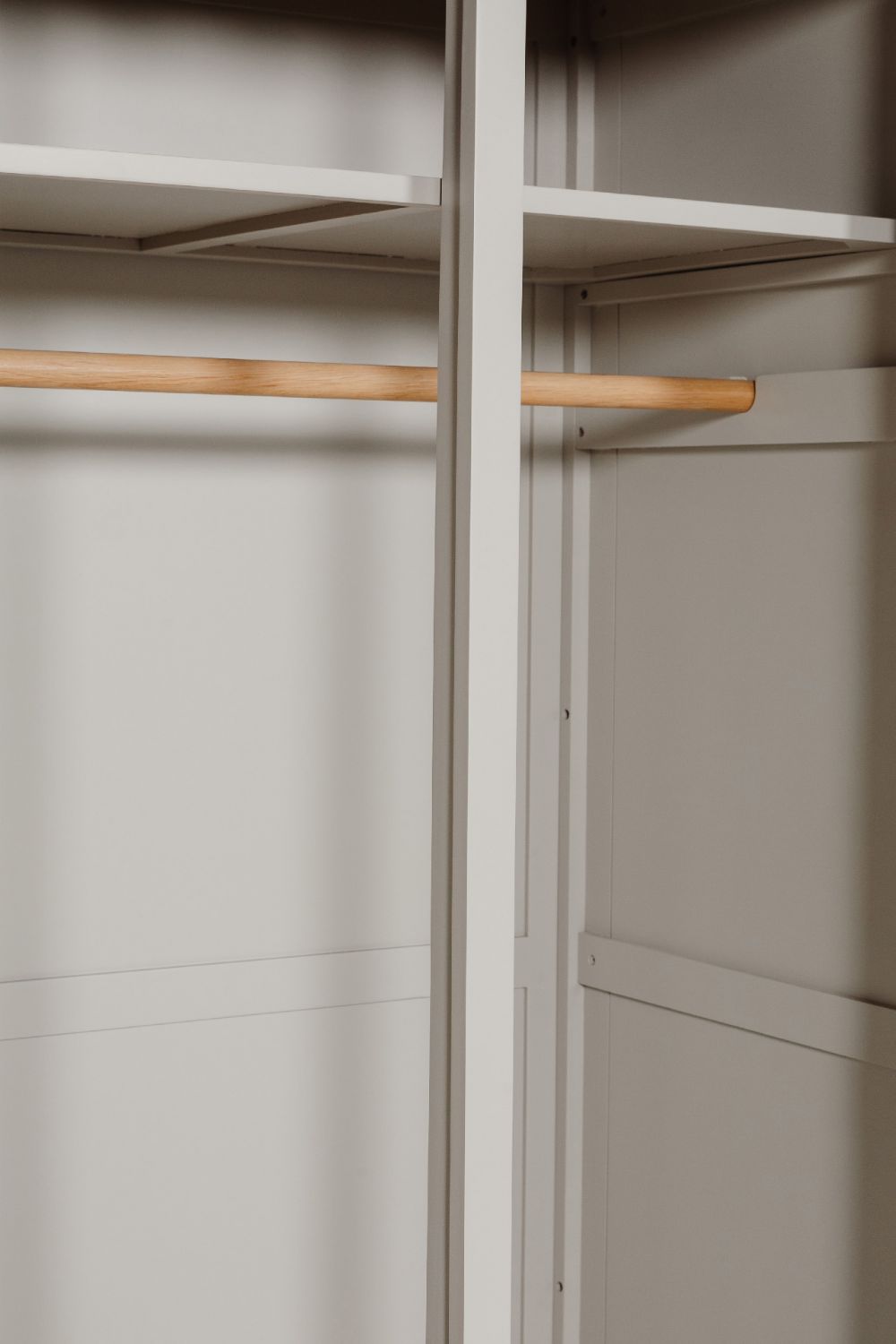 Taupe Painted Wooden 2 Door Double Wardrobe Oak Top