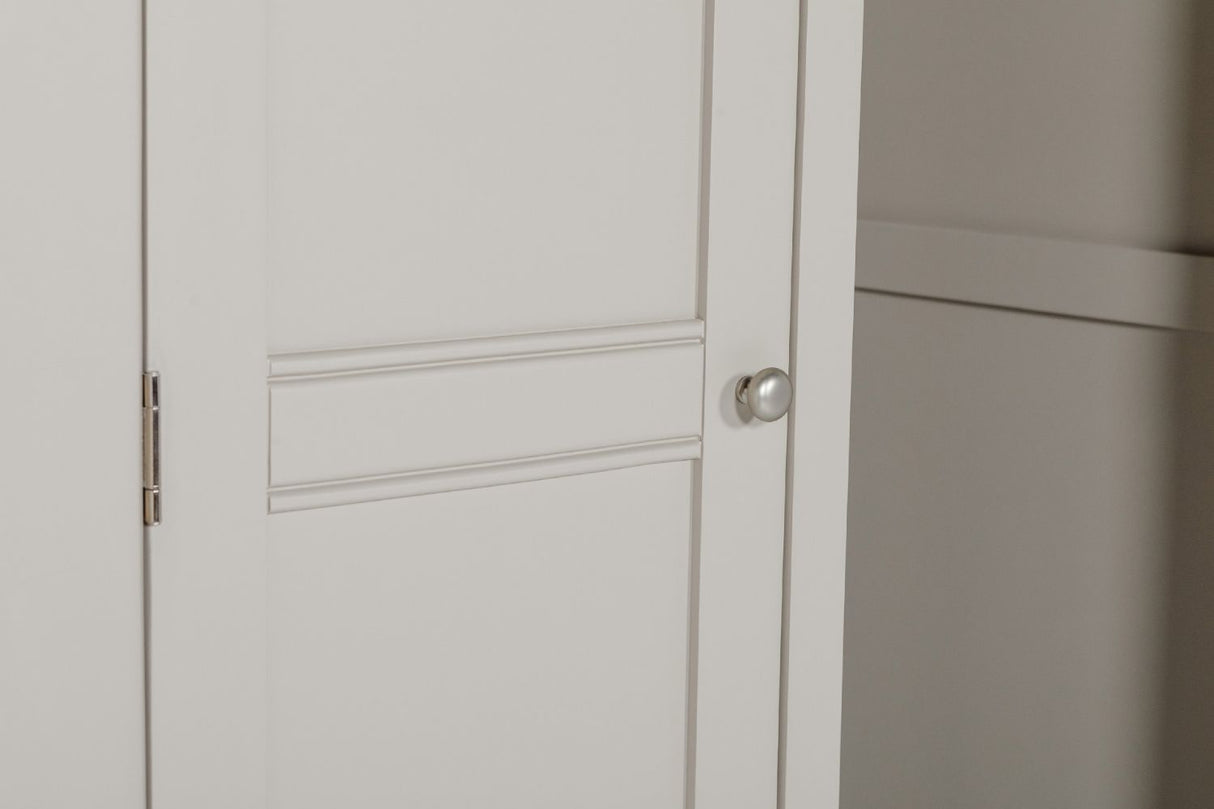 Taupe Painted Wooden 2 Door Double Wardrobe Oak Top