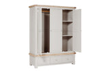 Taupe Wooden 3 Door 3 Drawer Triple Wardrobe Oak Top