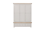 Taupe Wooden 3 Door 3 Drawer Triple Wardrobe Oak Top