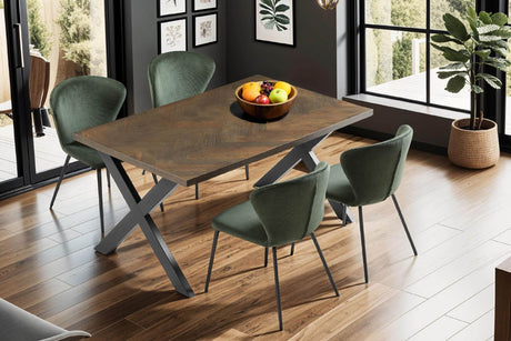 Smoked Oak Dining Table Black Metal Cross Legs 140cm