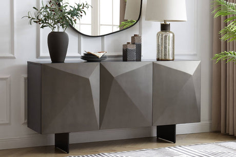 Brown Geometric Designed 3 Door Wide Sideboard