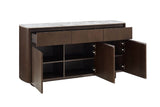 Grey Smoked Wood Large 3 Door Sideboard Marble Effect Top