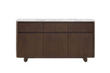 Grey Smoked Wood Large 3 Door Sideboard Marble Effect Top
