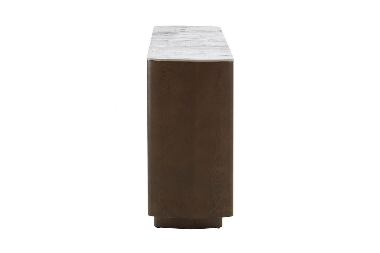 Grey Smoked Wood Large 3 Door Sideboard Marble Effect Top
