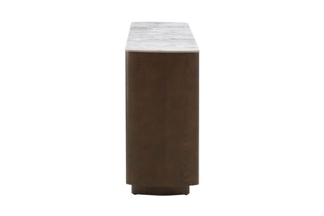 Grey Smoked Wood Large 3 Door Sideboard Marble Effect Top