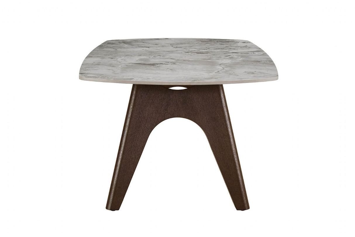 Grey Marble Effect Coffee Table with Smoked Wood Base