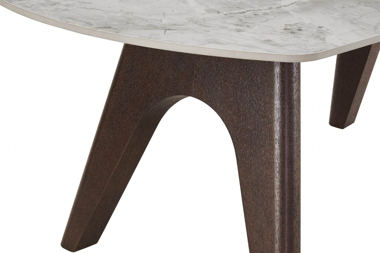 Grey Marble Effect Coffee Table with Smoked Wood Base