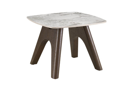 Grey Marble Effect Top Square Lamp Table Smoked Wood Legs