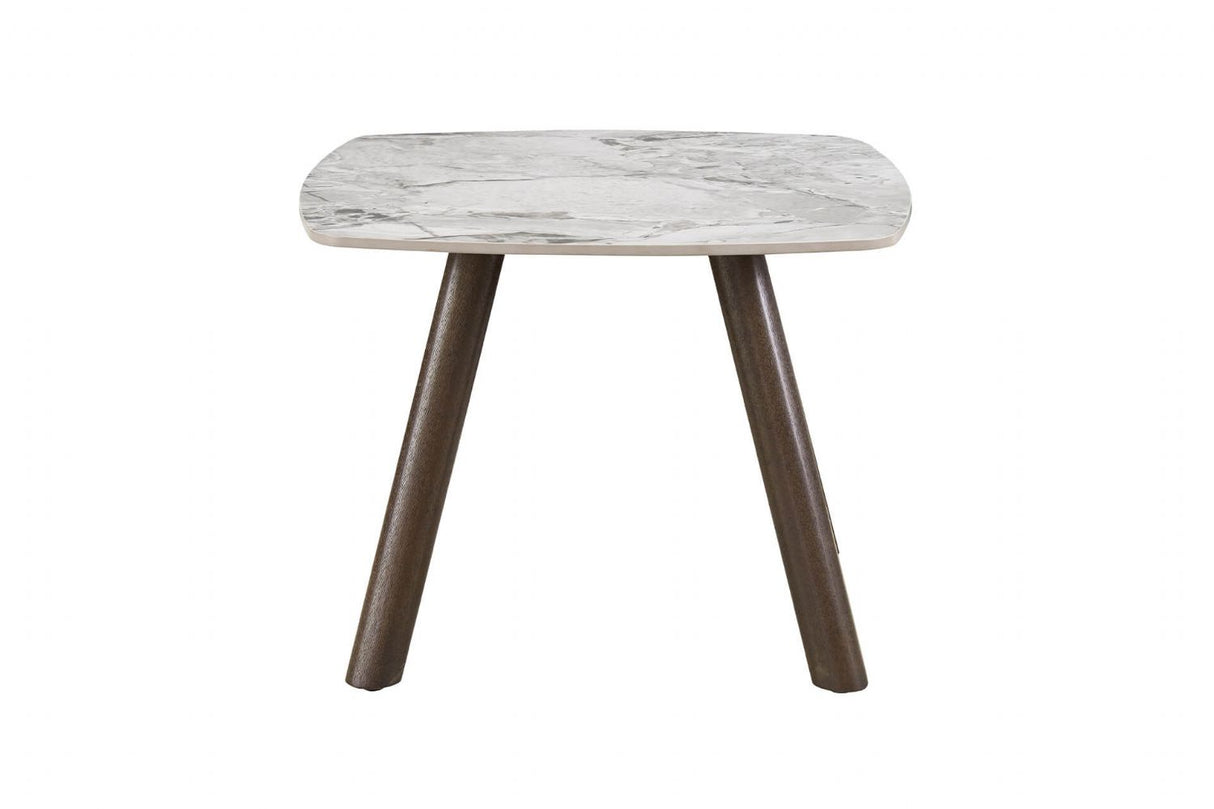Grey Marble Effect Top Square Lamp Table Smoked Wood Legs