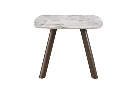 Grey Marble Effect Top Square Lamp Table Smoked Wood Legs