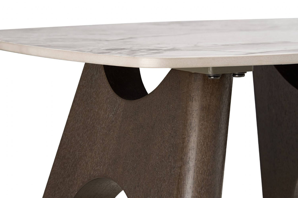 Grey Marble Effect Top Square Lamp Table Smoked Wood Legs