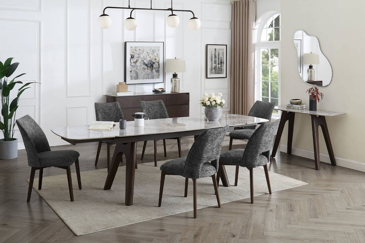 Dark Grey Fabric Padded Dining Chair with Wooden Legs