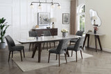 Dark Grey Fabric Padded Dining Chair with Wooden Legs